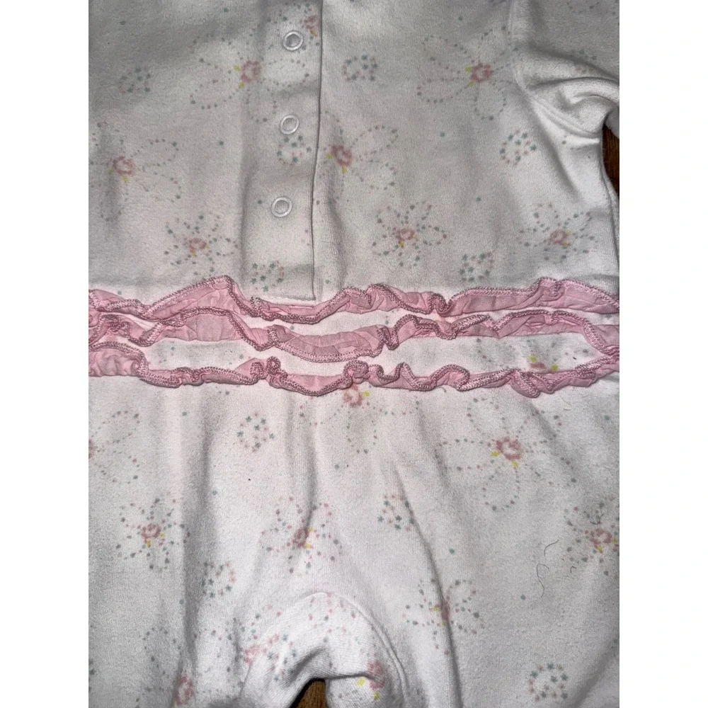 Vintage Laura Ashley 3M Floral Footed Sleeper Romper Pink Ruffle Cottagecore
